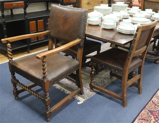 A set of six 1920s oak dining chairs